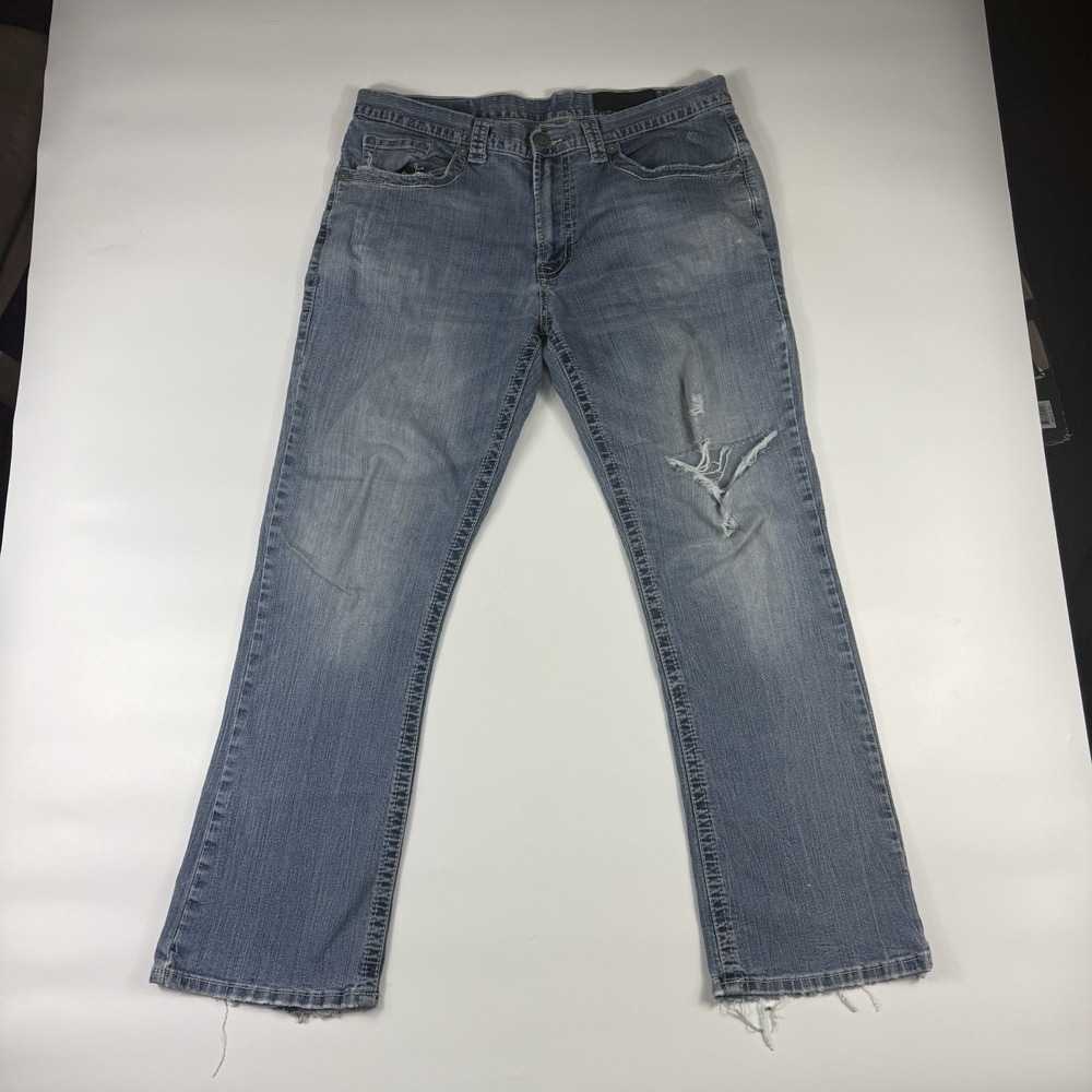 TK Axel Men's Jeans 34x32 Distressed Y2K Style Medium Wash Straight Leg